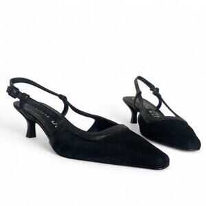 Gianni Bini Black Suede Slingback Pointed Toe Kitten Heels Size 6